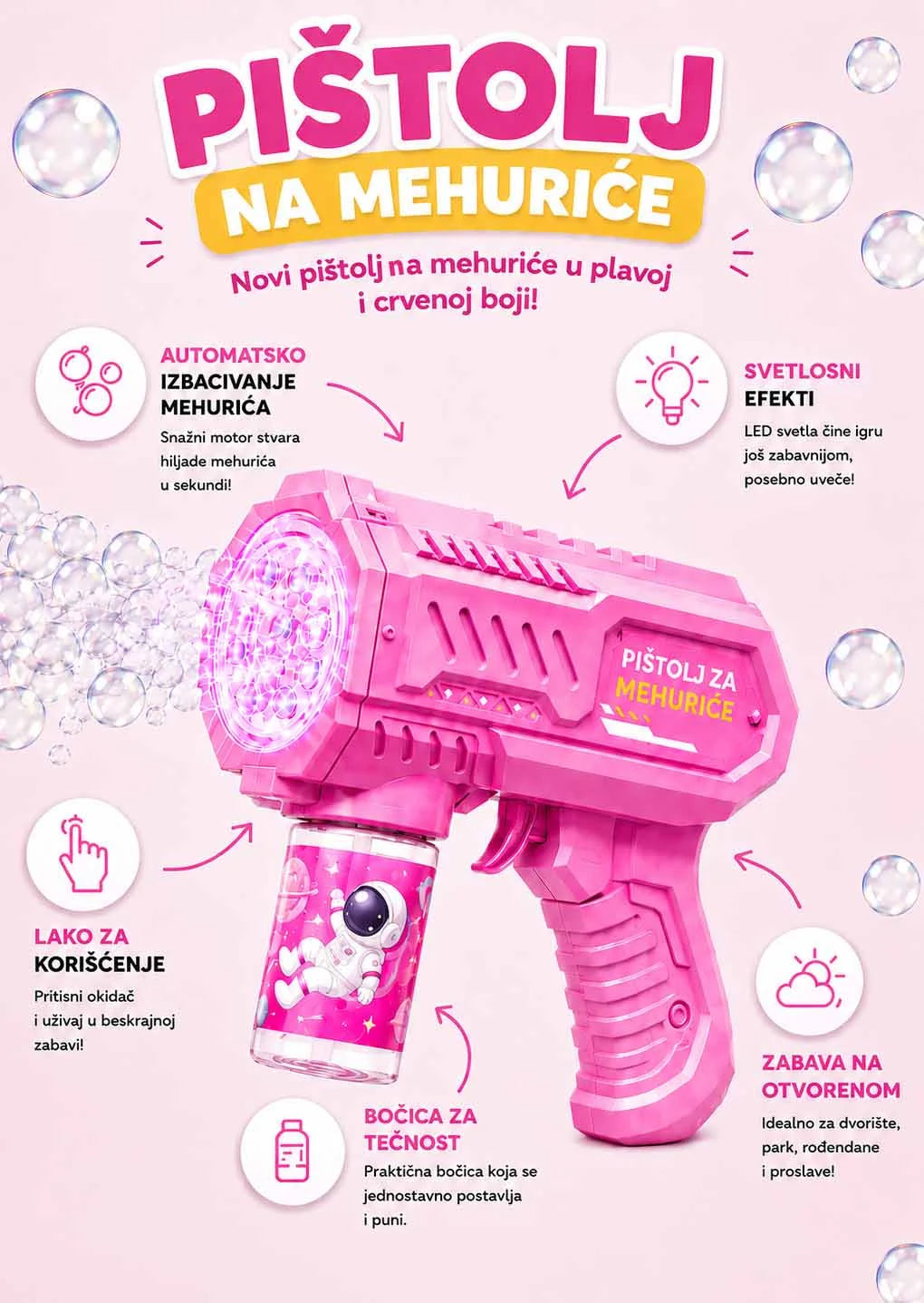 Dečiji pištolj na mehuriće sa LED efektima