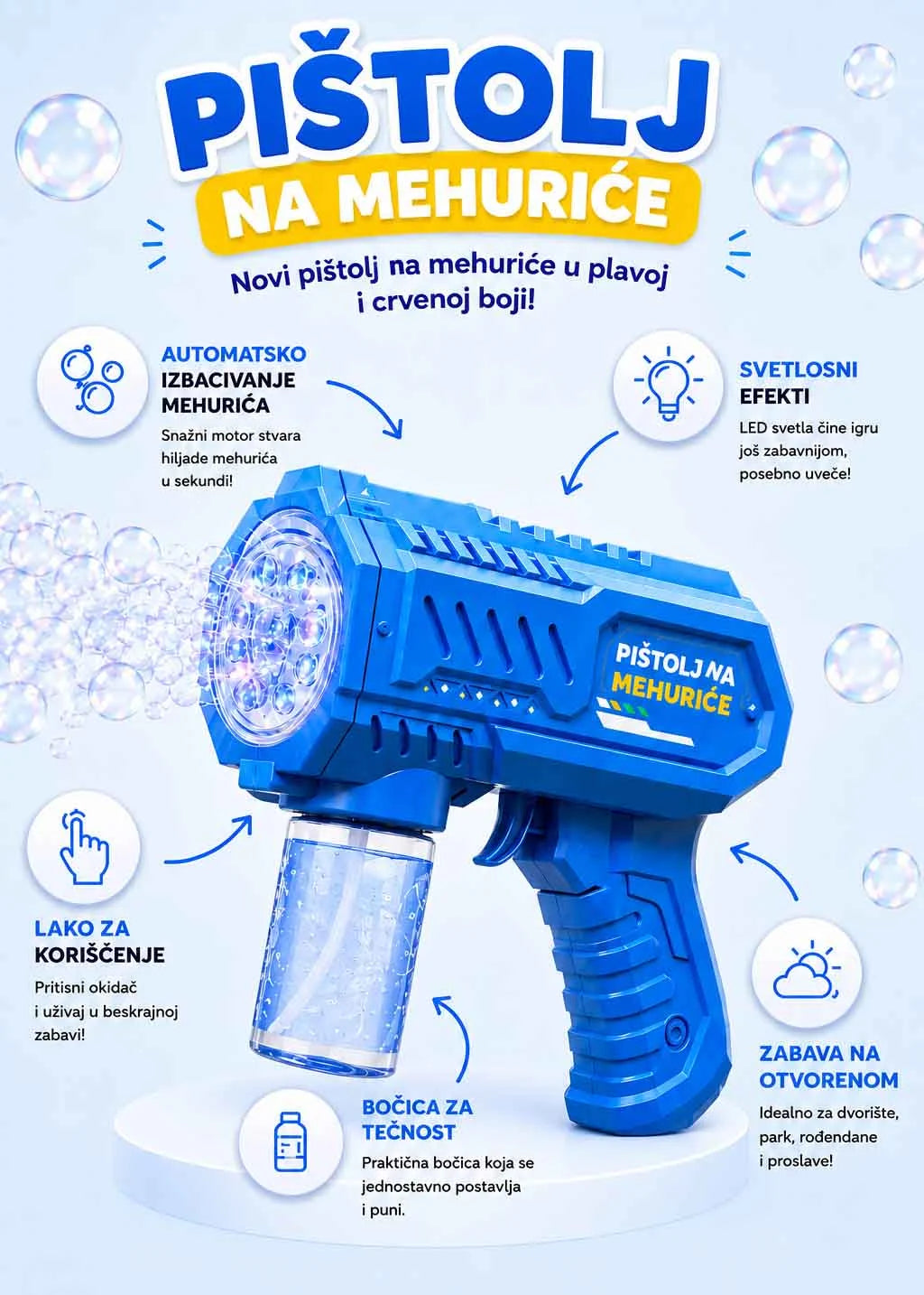 Dečiji pištolj na mehuriće sa LED efektima